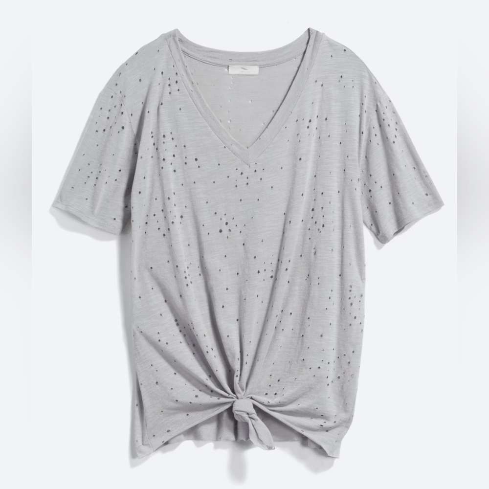 Hummingbird Gray Rodrick Distressed Tie-Front Knit Top | Size Small